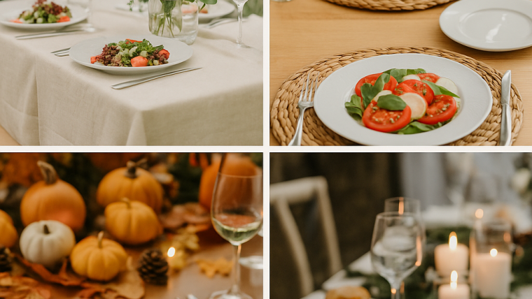 Menú para eventos según la estación del año con platos de primavera, verano, otoño e invierno