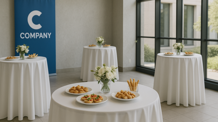 evento corporativo elegante con catering