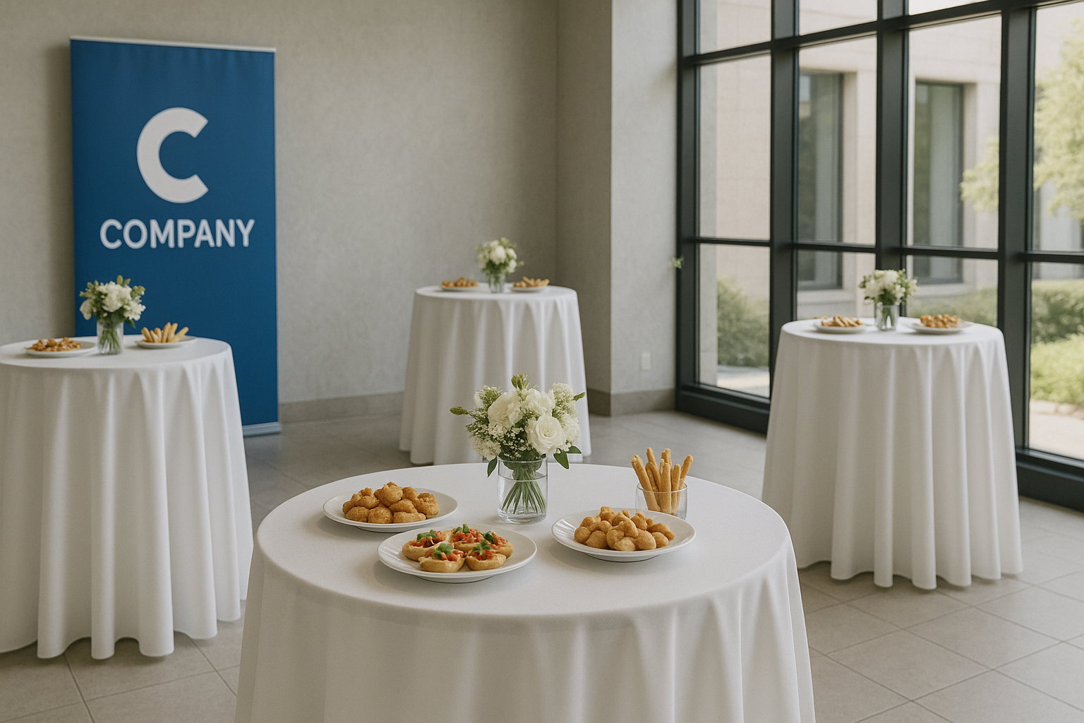 evento corporativo elegante con catering