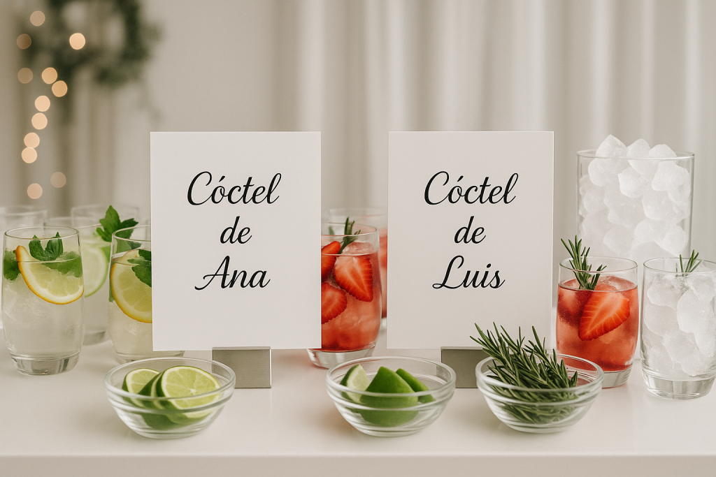 barra de cócteles personalizada para bodas de plata divertidas