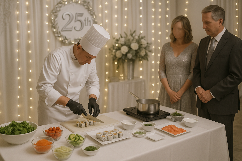 show cooking para bodas de plata divertidas con estación de comida en vivo