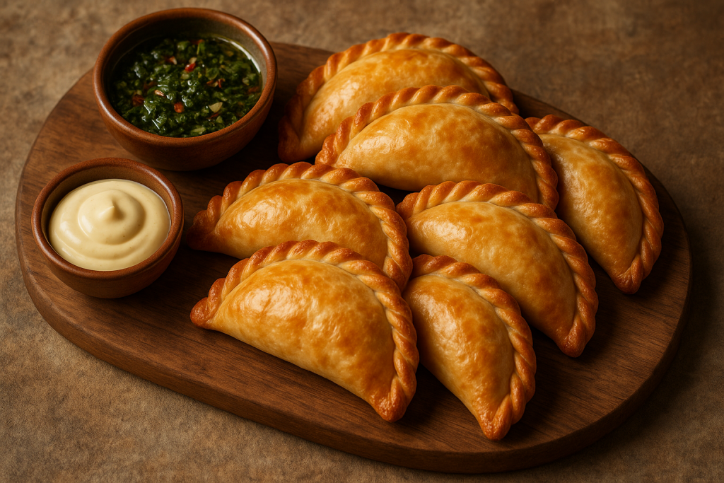 empanadillas argentinas al horno servidas con salsas típicas