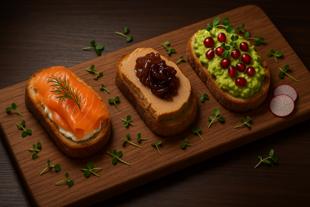 tostas gourmet variadas con ingredientes premium

