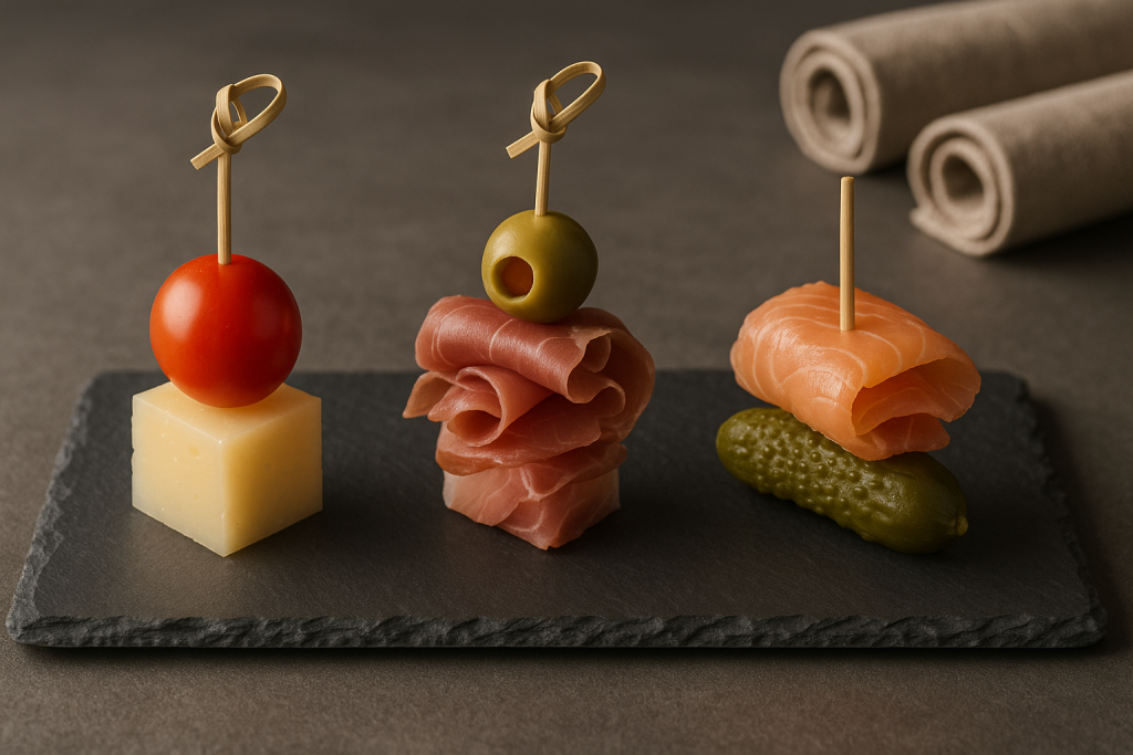 pinchos fríos creativos en presentación moderna