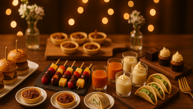 comida especial para cumpleaños con presentación elegante y variada