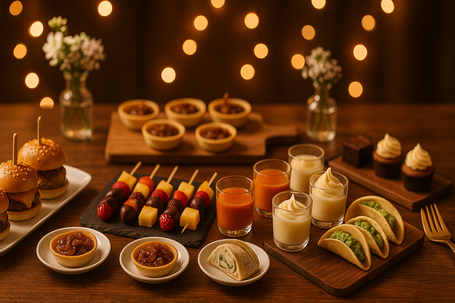 comida especial para cumpleaños con presentación elegante y variada