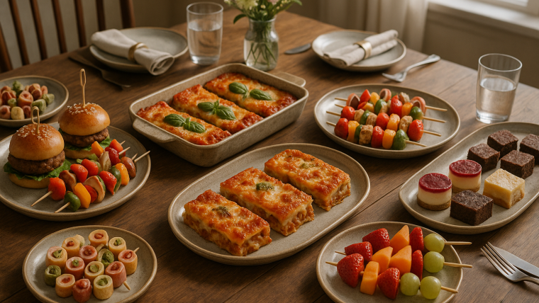 menú para cumpleaños familiar con comida casera y presentación elegante