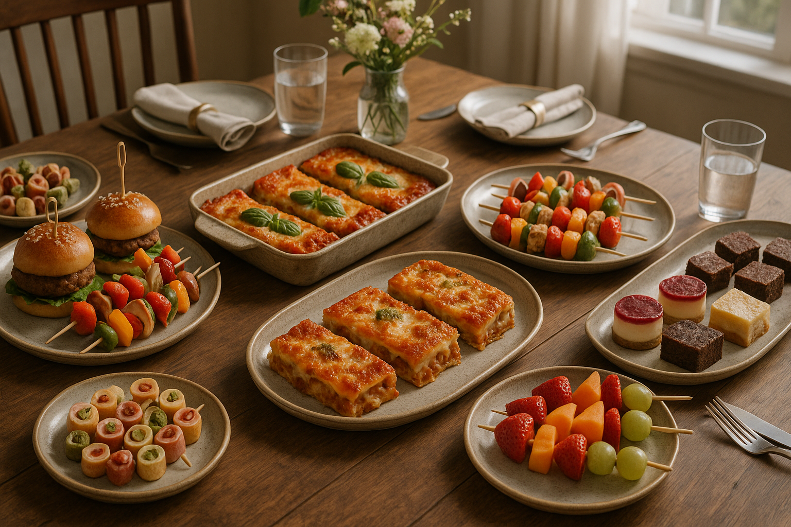 menú para cumpleaños familiar con comida casera y presentación elegante