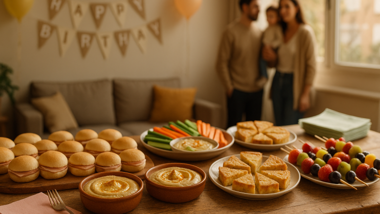 mesa de cumpleaños familiar con menú económico en casa Madrid