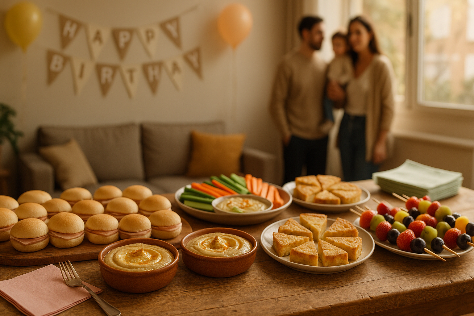 mesa de cumpleaños familiar con menú económico en casa Madrid