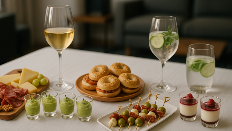 aperitivo elegante en casa para evento corporativo con catering