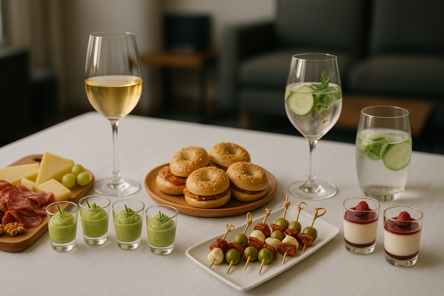 aperitivo elegante en casa para evento corporativo con catering