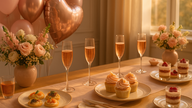 mesa para despedida de soltera en casa con catering elegante en Madrid